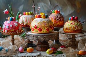 colourful decorated easter cakes photo