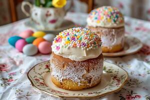 colourful decorated easter cakes photo