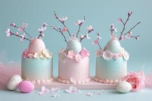 colourful decorated easter cakes photo