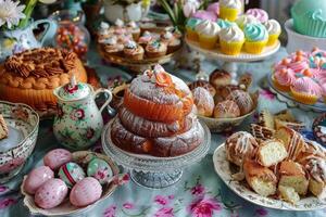 colourful decorated easter cakes photo