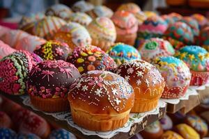 colourful decorated easter cakes photo