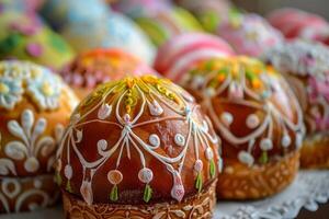 colourful decorated easter cakes photo