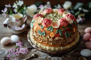 colourful decorated easter cakes photo