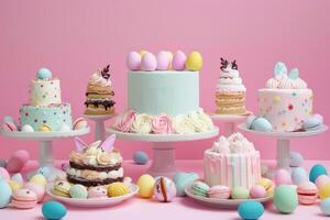 colourful decorated easter cakes photo