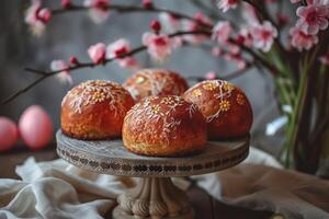 colourful decorated easter cakes photo