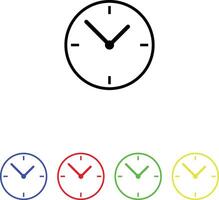 Clock icon. 5 different color. blue, yellow, red, green, black vector