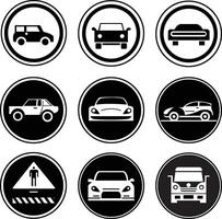 Traffic sign car black icons bundle set vector