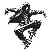 estilo libre hip hop danza ilustración en negro y blanco vector