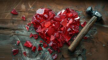 destrozado rojo vaso corazón con martillo foto