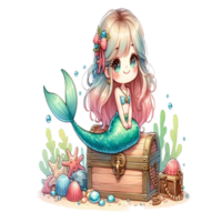 aigenerated mermaid sitting on a chest png