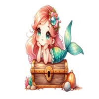 aigenerated mermaid sitting on a chest png