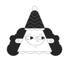 Triangle woman funny hat black and white 2D avatar illustration. Mischievous smiling outline cartoon character face isolated. Triangular. Smirk pleased lady flat user profile image, portrait vector