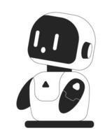 pequeño compañero robot Guau asombrado negro y blanco 2d línea dibujos animados personaje. robótico amigo aislado contorno personaje. compañero robot emocional inteligencia monocromo plano Mancha ilustración vector