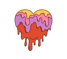 Groovy cartoon retro hippie love melt heart vector