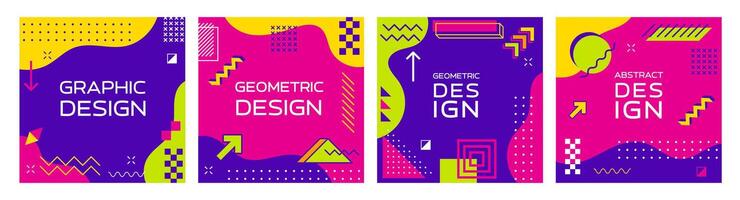 Memphis abstract geometric banners square template vector