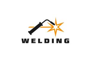 Weld icon, welder tool and sparks emblem vector