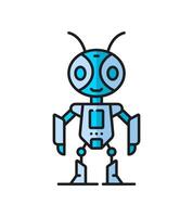 virtual bot, droide bicho, futurista robot línea icono vector