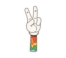 Peace gesture groovy cartoon retro hippie symbol vector