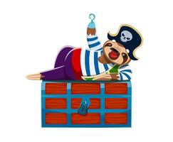 Cartoon cute sloth animal pirate on the chest vector