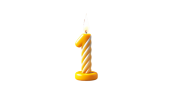 One-Year Celebration with Yellow Candle on Transparent Background, Format png