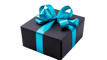 schwarz Geschenk Box mit Blau Band auf transparent Hintergrund png