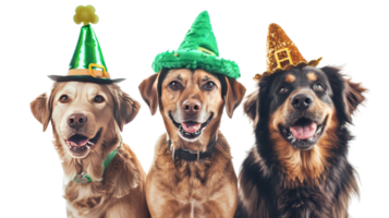 Cute dogs with leprechaun hats isolated on the transparent background, Format png