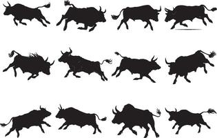 Angry bull silhouette set vector