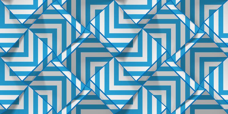 Light coloured seamless geometric pattern with blue strips. Realistic volume cubes. template for wallpapers, textile, fabric, wrapping paper, backgrounds. Abstract texture with extrude effect.