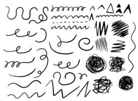 Set of doodle wavy line loop. Abstract curved scribble. Hand-drawn circle. Sketch elements. illustration vector