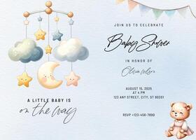 Blue Watercolor Baby Shower Greeting Card Invitation template