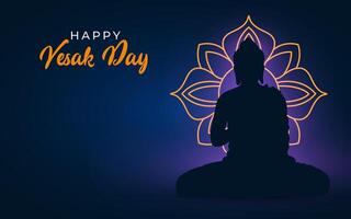 Happy Buddha Day with Siddhartha Gautama Statue Silhouette Design Illustration. vector