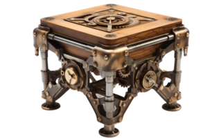 Steampunk Metal and Wood Side Table On Transparent Background png