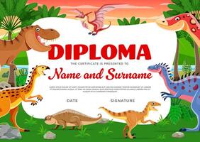 niños diploma con dibujos animados gracioso dinosaurio reptiles vector