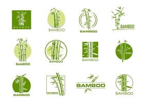 Bamboo tree leaves icons, spa massage symbols set vector