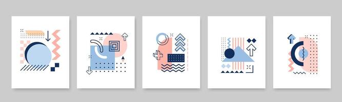 Abstract geometric Memphis posters, cards vector