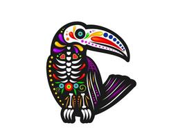 Mexican Day of Dead toucan bird with skull, tattoo vector