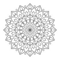 Floral mandala with lines, botanical style, natural theme, leaf, coloring book page vector