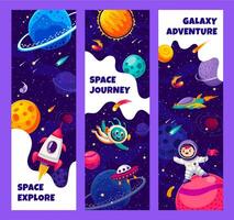 galaxia aventuras y espacio explorar pancartas vector