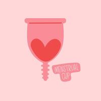 Menstruation cup with blood in heart shape. Menses hygiene. Alternative for pads vector