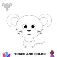 Trace and color mouse. Handwriting practice for preschoolers. Activity color pages vector