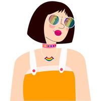 Woman with a rainbow glasses. Be proud of who you are. Pride month banner. LGBT community. vector