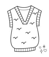 Knitting vest. Doodle outline black and white illustration. vector