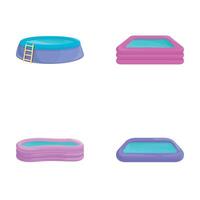 Swimming pool icons set cartoon . Inflatable pool of various shape vector