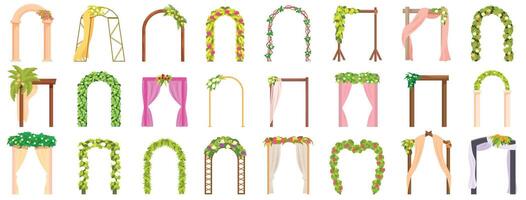 romántico Boda arco íconos conjunto dibujos animados . fiesta decoración vector