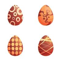 Easter egg icons set cartoon . Various decorated chocolate egg vector