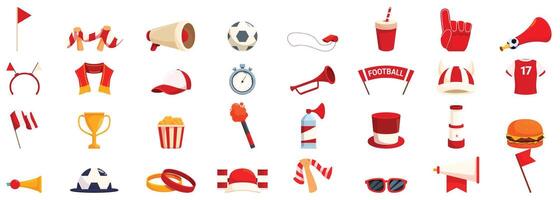 Competition match attributes icons set cartoon . Sport team vector