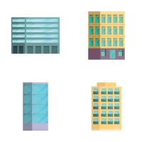 rascacielos íconos conjunto dibujos animados . edificio de diferente forma y altura vector