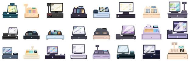 Cashier machine icons set cartoon . Small payment vector