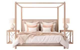 A Stylish Platform Bed with Adorned Headboard On Transparent Background png