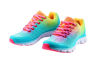 Energize Your Run with Neon-Hued Sporty Women's Shoes On Transparent Background png